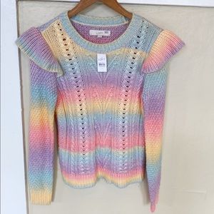 NEW Loft Space Dye Rainbow Ruffle Sweater NWT